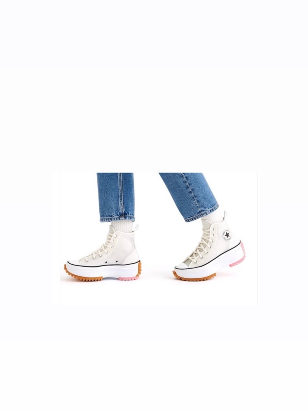 Converse White High-Top Lace-Up Platform Sneakers with Pink & Gum Outsole